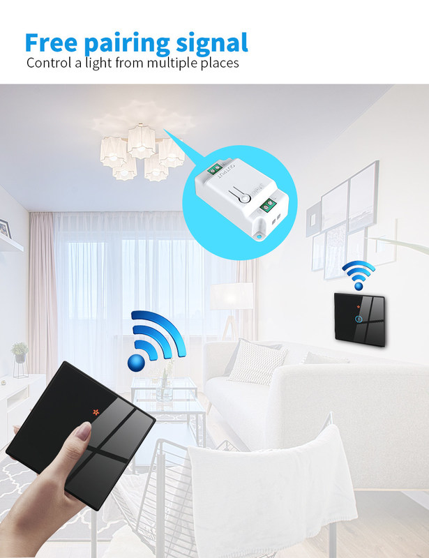 RF433 무선 원격 제어 스위치 크리스탈 글래스 패널 터치 스위치 10A 차단기 구 버전 회로를 재구성