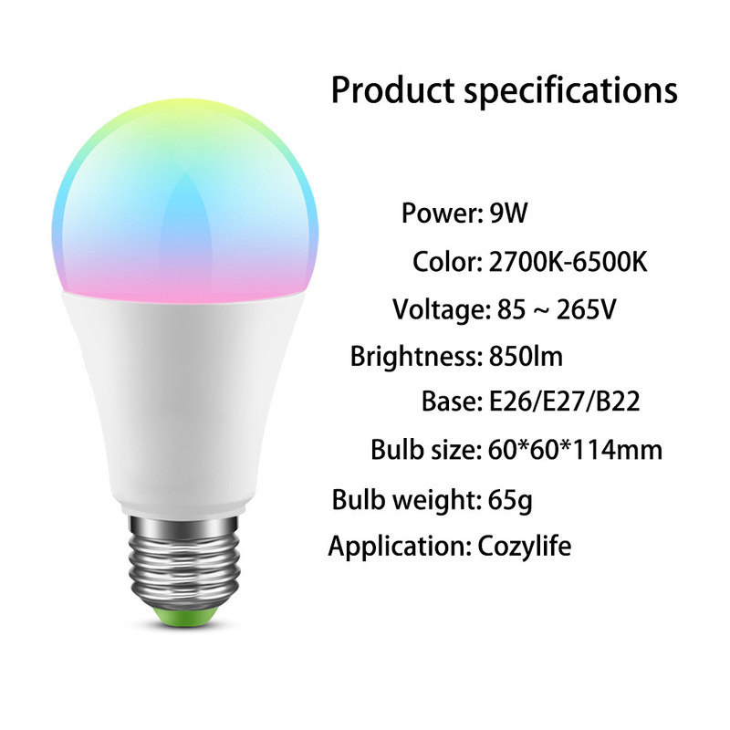cozylife 와이파이 APP 10W 스마트 와이파이 LED 전구 블루투스 0.2kg 무선 스마트 LED 전구 가정 자동화