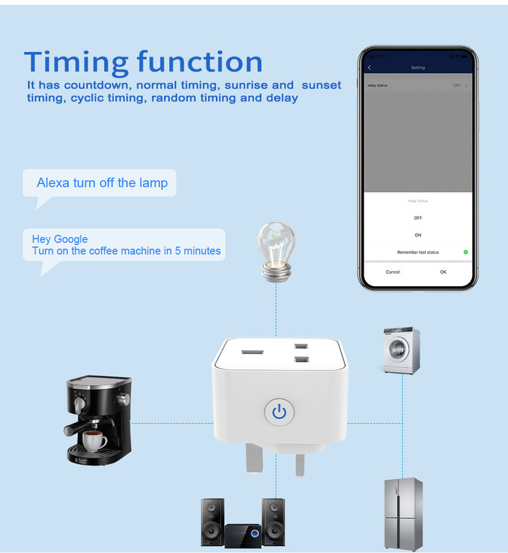 tuya wifi 스마트 소켓 리모트 & 음성 제어 플러그 스케줄링 및 자동화 기능을 지원 Alexa 음성 제어
