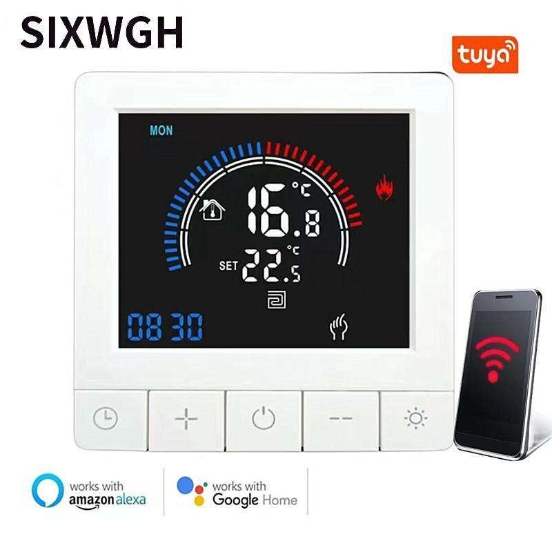 SIXWGH Tuya 스마트 온도 조절기 Wi-Fi 앱 제어 OLED 디스플레이 슬라이더 디자인 음성 제어 7일 스케줄 16A 부하 작동 홈