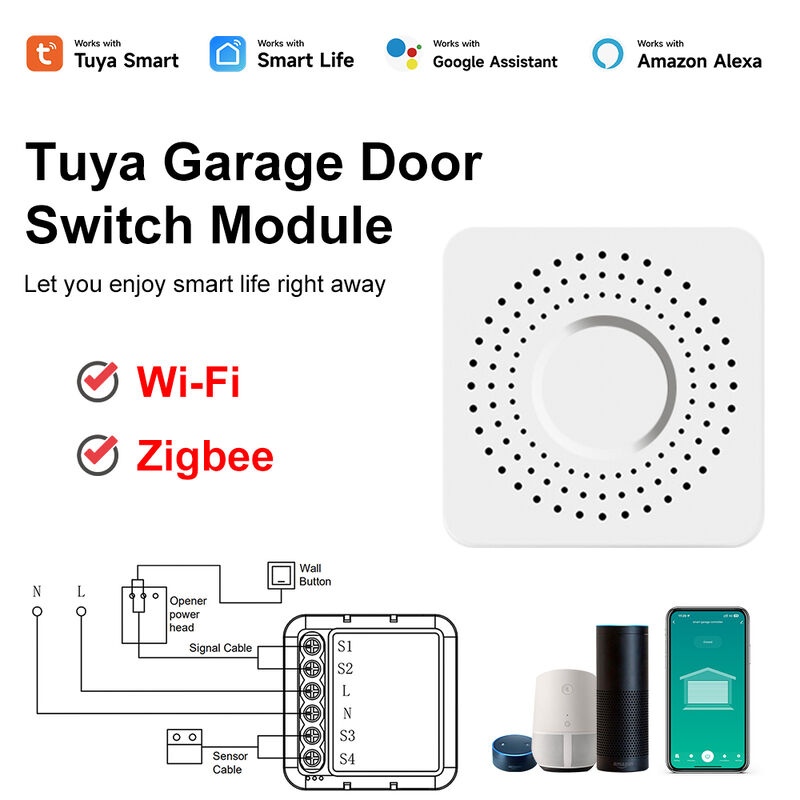 SIXWGH WiFi Zigbee 차고 문 개폐기 스마트 스위치 모듈 Tuya Smart Life 앱 호환 원격 제어 타이머 예약 작동