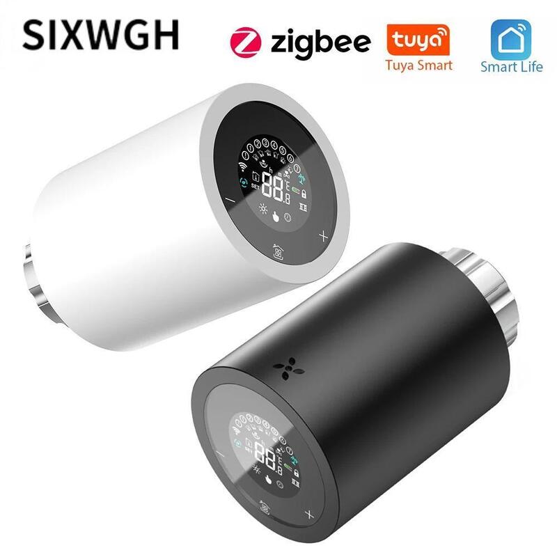 SIXWGH Tuya Zigbee 및 Wi-Fi 스마트 LCD 터치스크린 온도 조절 라디에이터 밸브 프로그래밍 가능한 온도 제어 APP Voice Eco Home