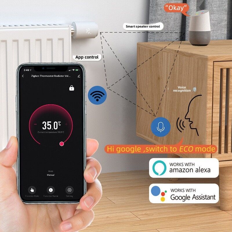 SIXWGH Tuya Zigbee 및 Wi-Fi 스마트 LCD 터치스크린 온도 조절 라디에이터 밸브 프로그래밍 가능한 온도 제어 APP Voice Eco Home