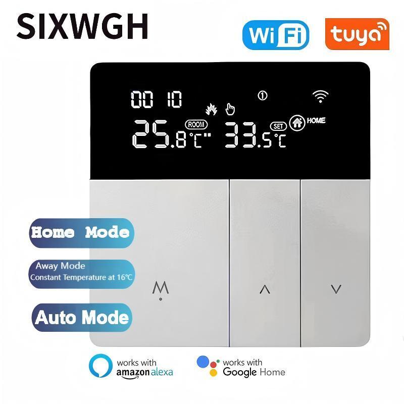SIXWGH 스마트 와이파이 온도 조절기 Tuya 앱 음성 제어 16A 부하 LCD 프로그래밍 가능 온도 컨트롤러 (전기 바닥 난방 호텔용)