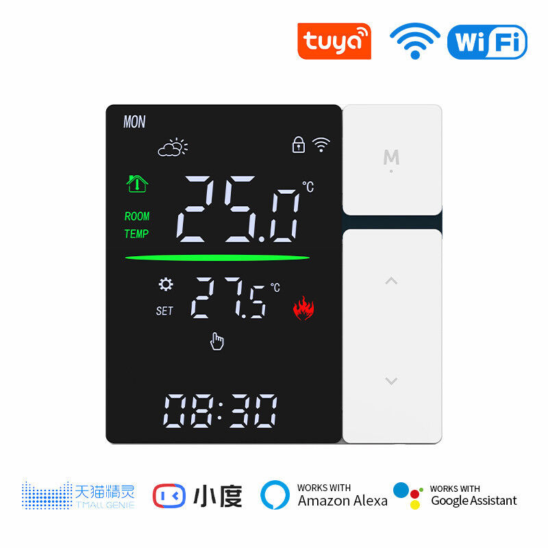 SIXWGH 스마트 와이파이 온도 조절기 물 난방 LED 터치 스크린 온도 제어 전기 바닥/벽 RV 차고