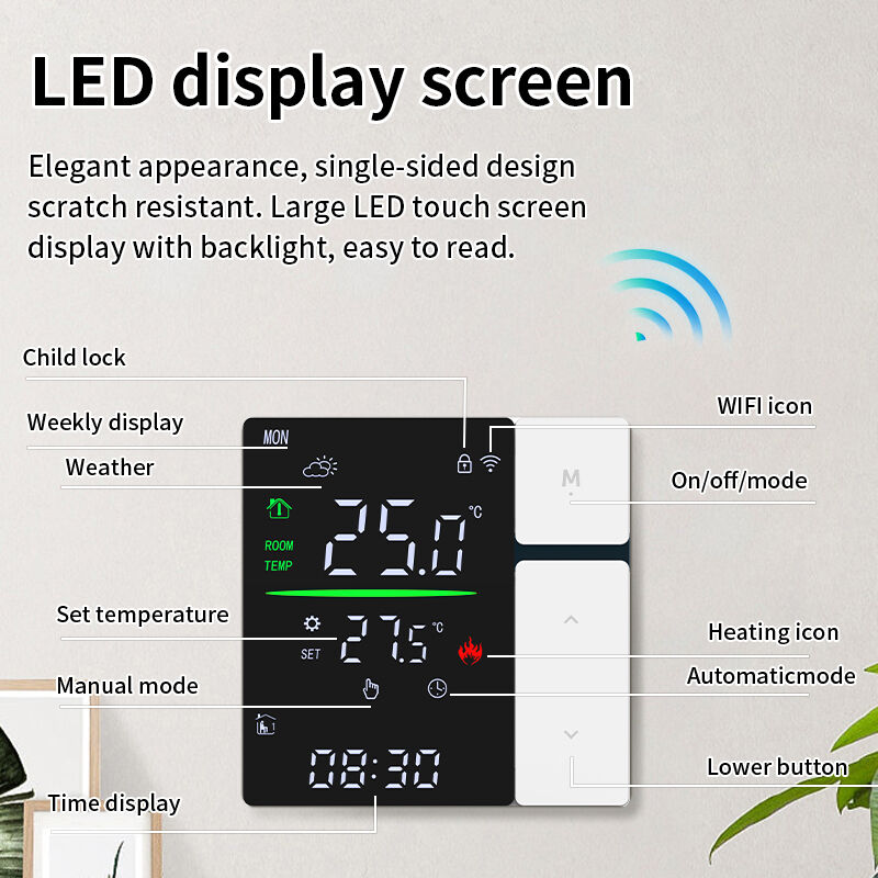 SIXWGH 스마트 와이파이 온도 조절기 물 난방 LED 터치 스크린 온도 제어 전기 바닥/벽 RV 차고