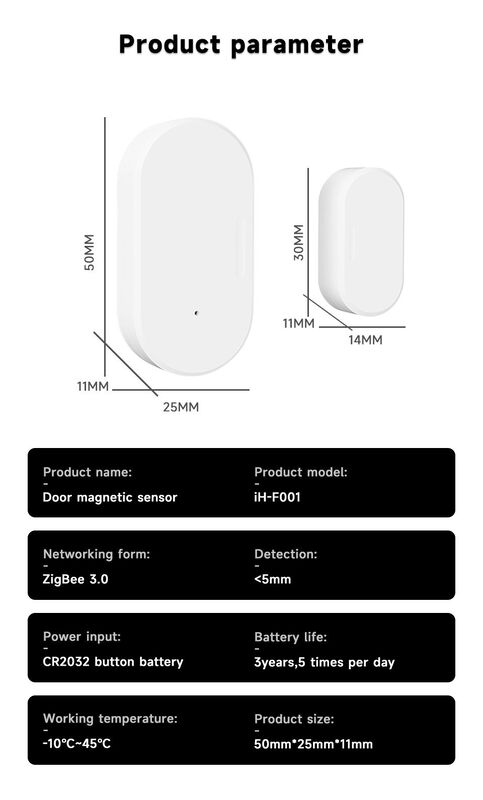 Tuya ZigBee Smart Door & Window Sensor, iH-F001, APP Remote Status Feedback, Burglar Alarm Push, Low Battery Reminder, Smart Linkage for Lights & Curtains, for Home/Shop/Office, Requires ZigBee Hub