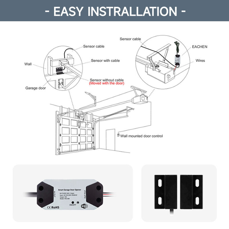Smart Garage Door Controller – Tuya WiFi/ZigBee Garage Door Opener Module, APP Remote Control, Voice Command with Alexa & Google Home, Timing & Historical Record, Easy Installation with Door Sensor